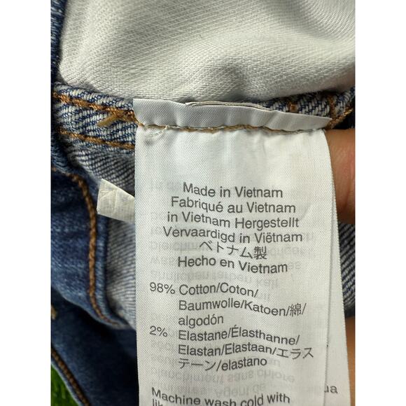 Madewell Womens Slim Straight Jeans Button Fly Lt Blue Wash Sz 32 Distressed Hem - Picture 8 of 15